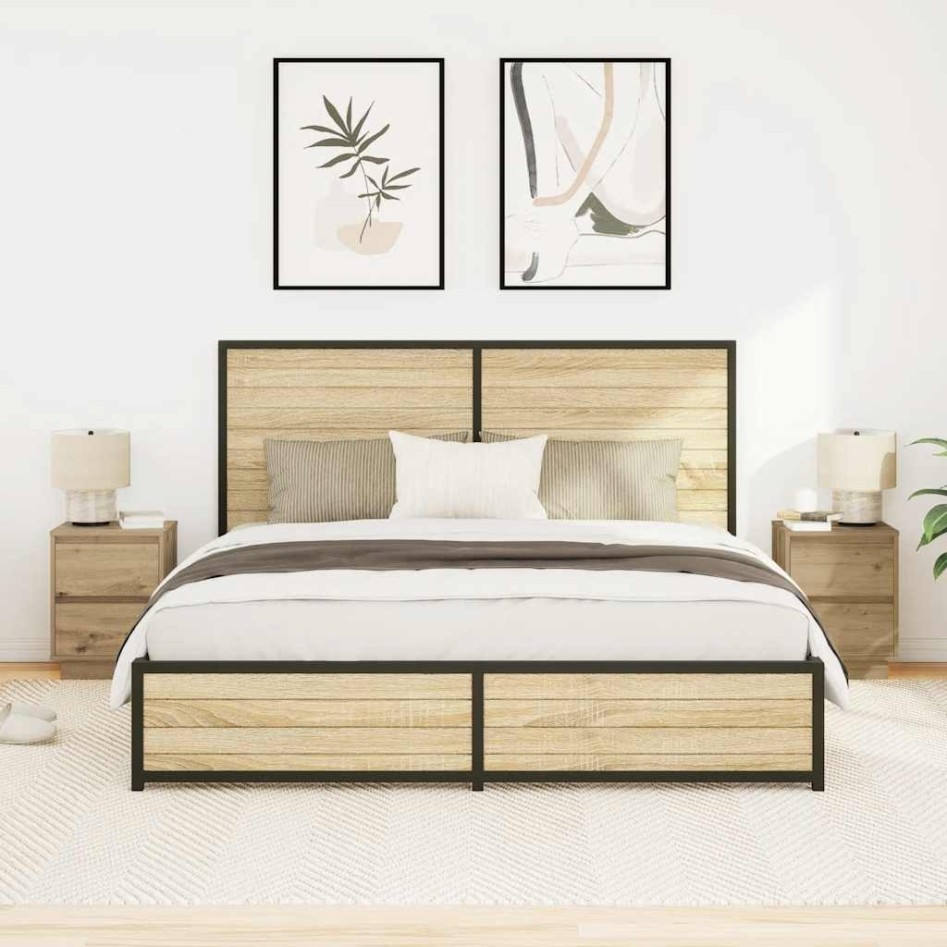 Mesitas de noche con luces LED 2 uds roble artisan 38x34x50