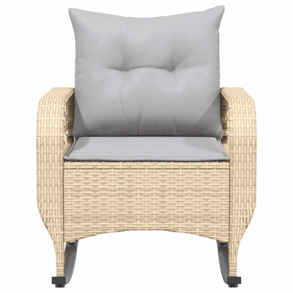 Silla mecedora de jardín con cojines ratán sintético