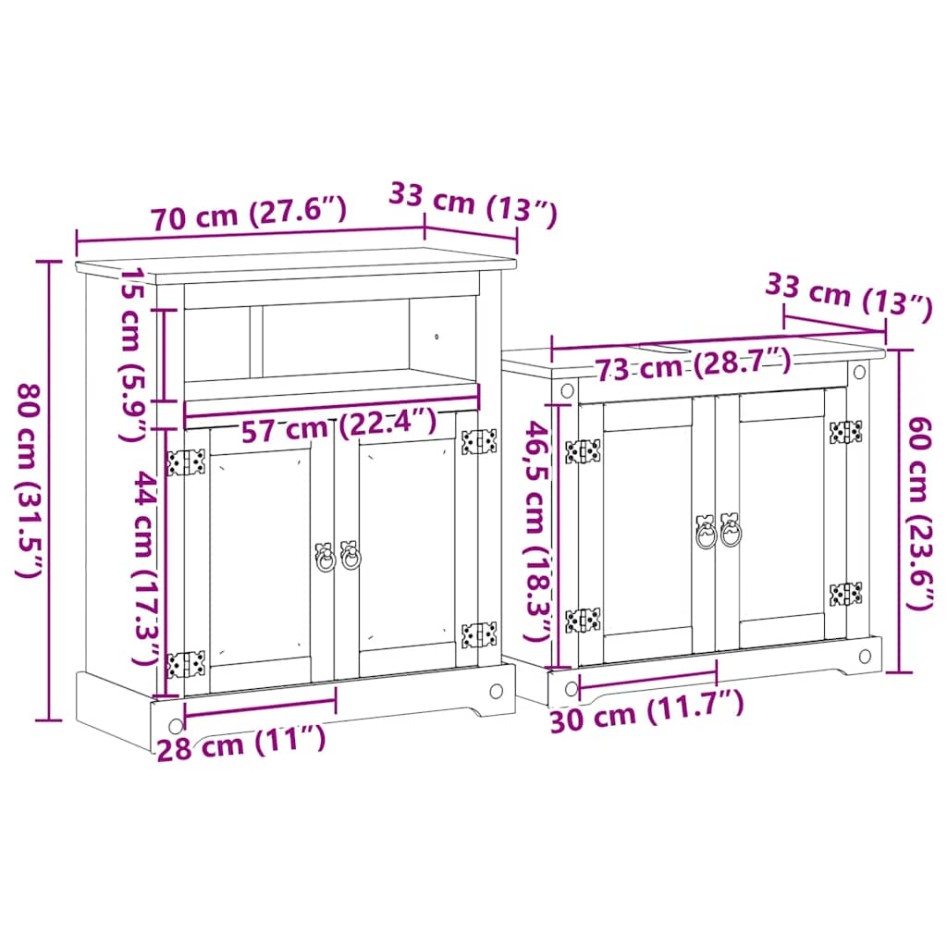 Juego de muebles de baño Corona 2 pzas madera maciza