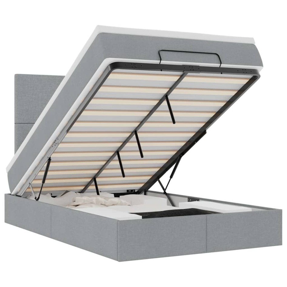 Estructura de cama otomana colchón tela gris claro