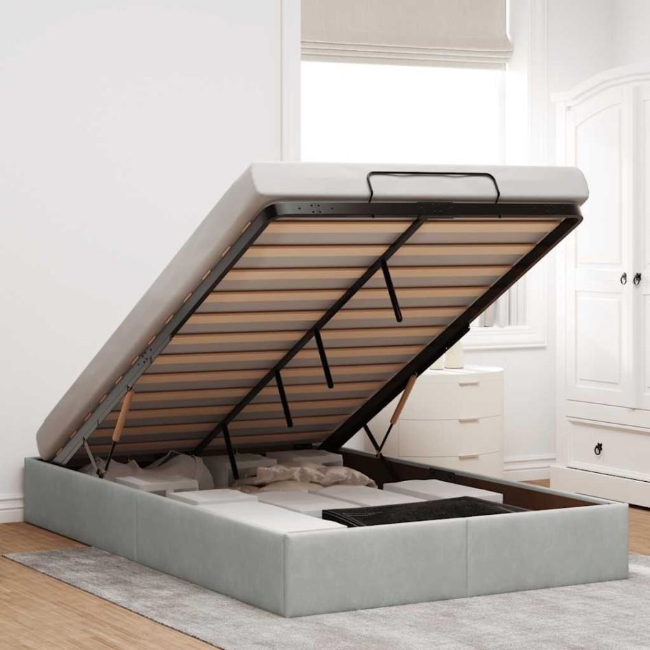 Estructura de cama otomana sin colchón terciopelo gris