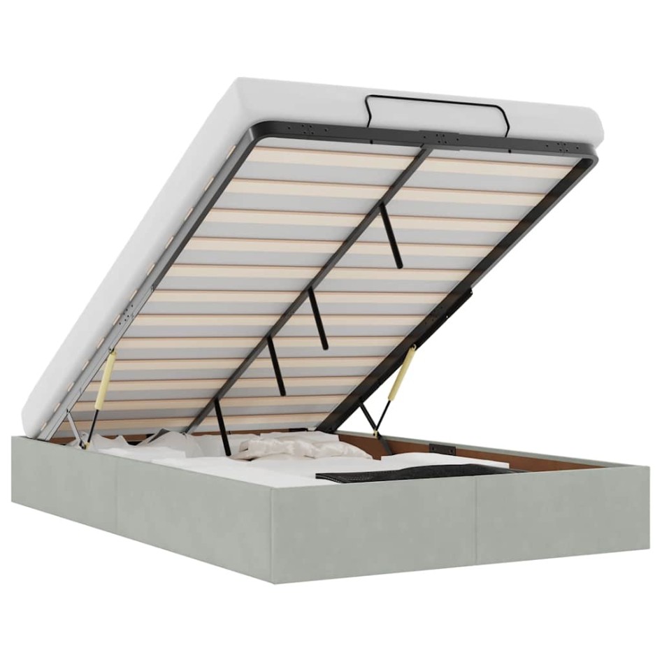 Estructura de cama otomana sin colchón terciopelo gris