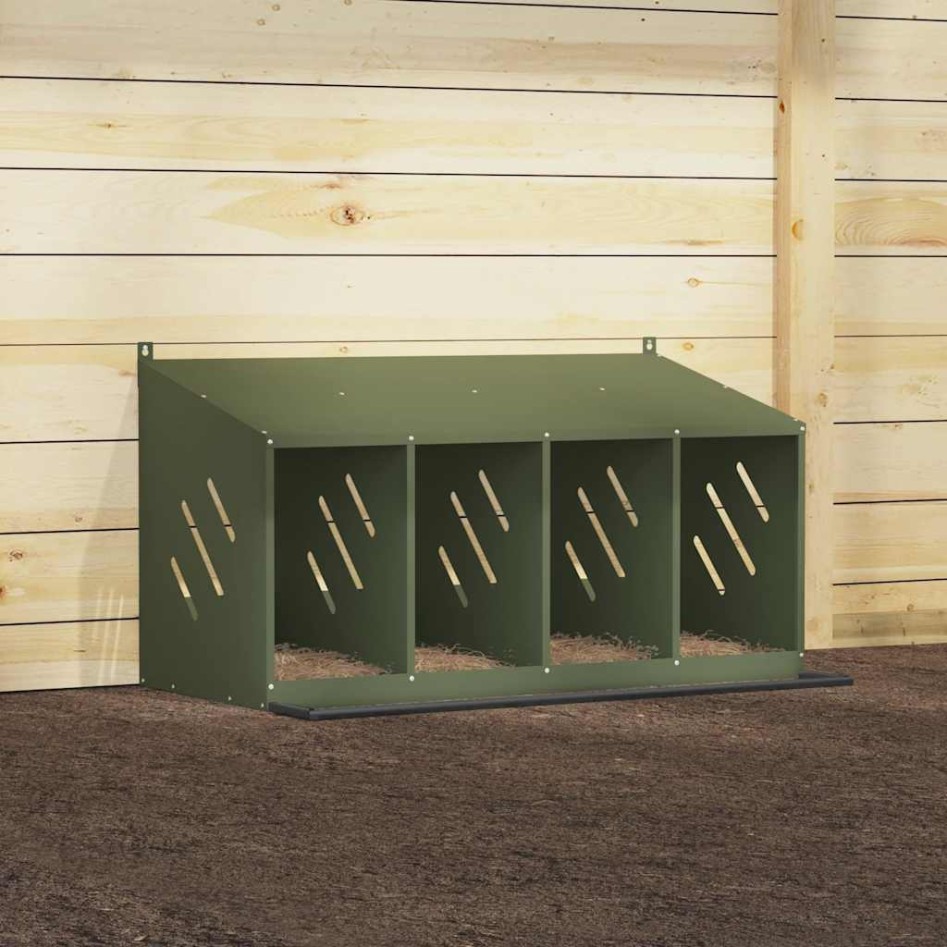 Nido para gallinas con 4 compartimentos de metal verde