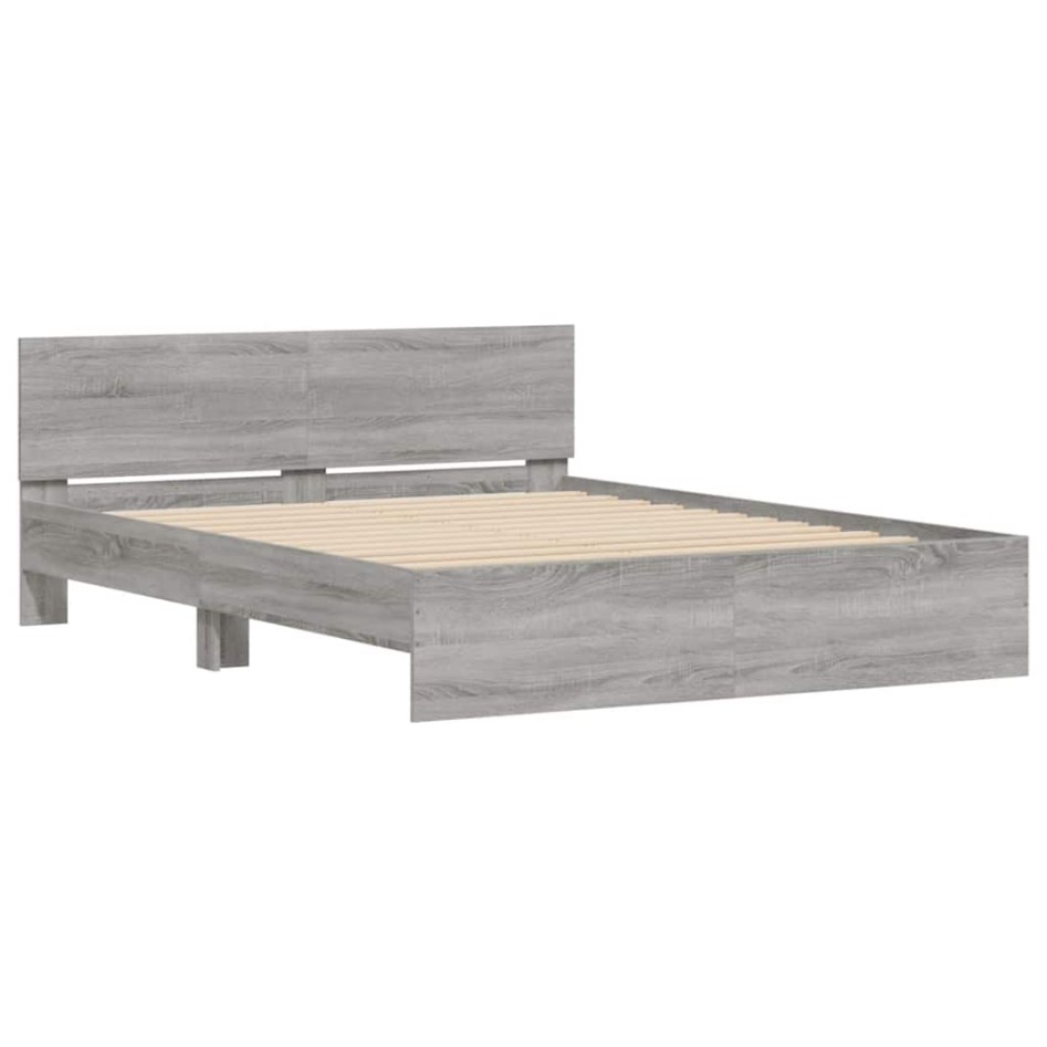 Estructura de cama cabecero y luces LED gris Sonoma 150x200