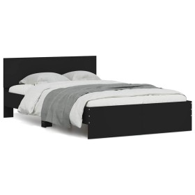 Estructura de cama con cabecero y luces LED negro 140x190