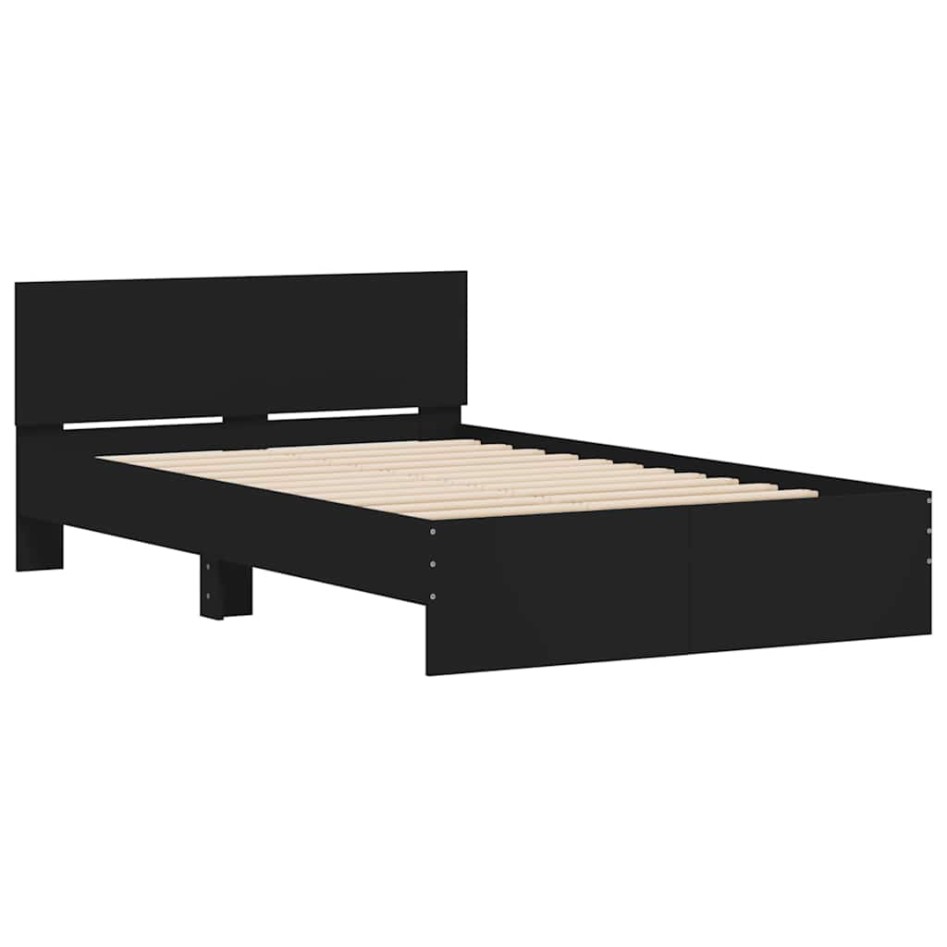 Estructura de cama con cabecero y luces LED negro 140x190
