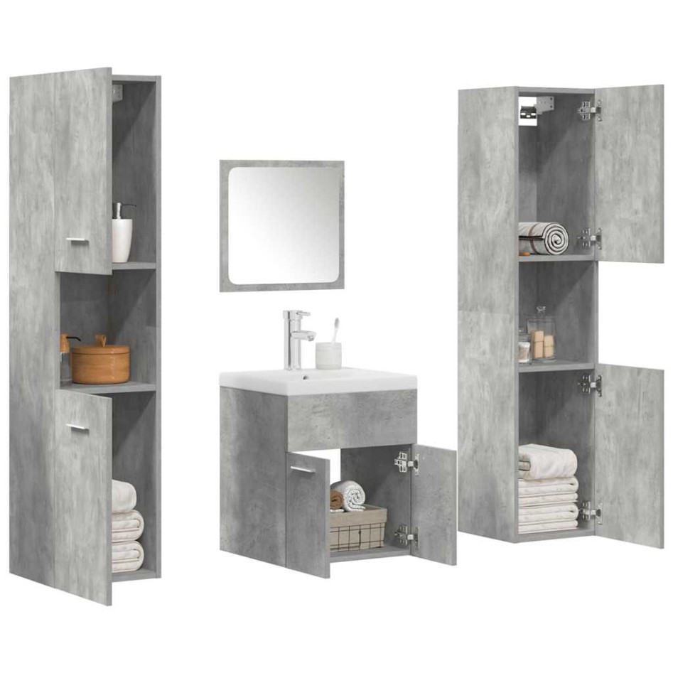 Set muebles de baño 5 piezas madera ingeniería gris