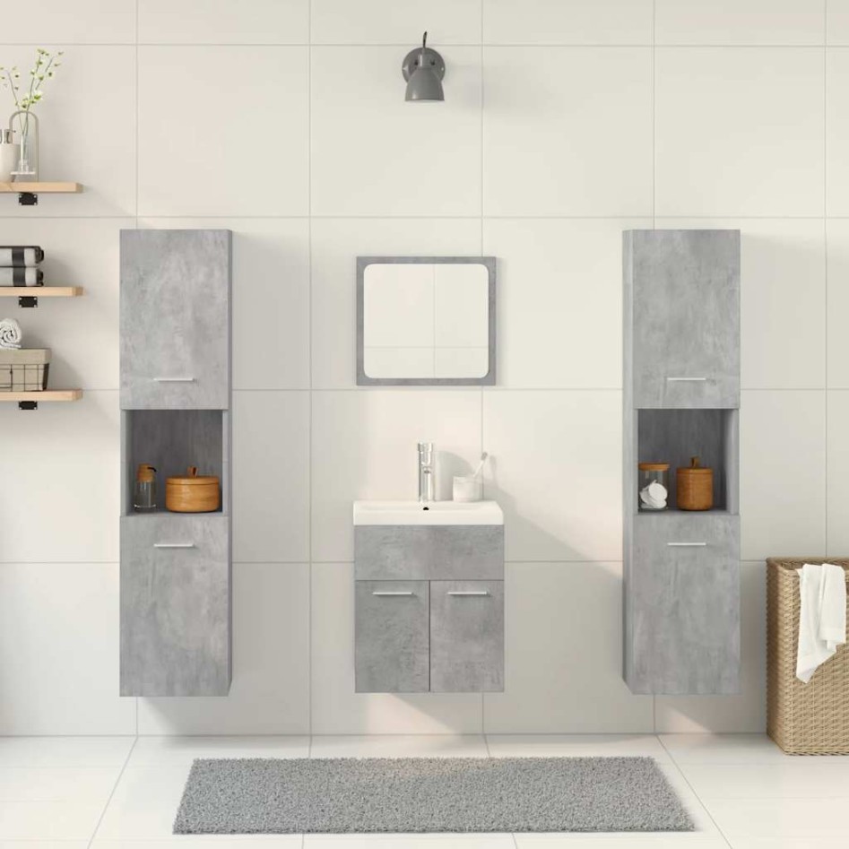 Set muebles de baño 5 piezas madera ingeniería gris