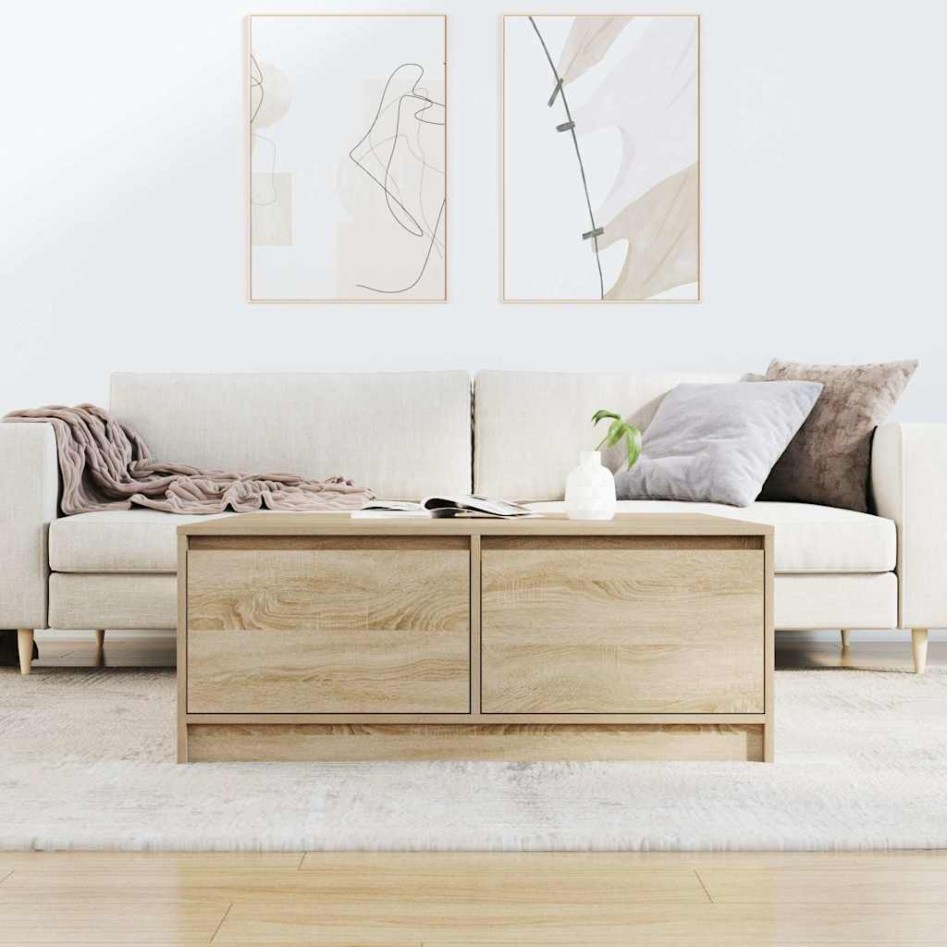 Mesa de centro con cajones roble Sonoma 100x100x40