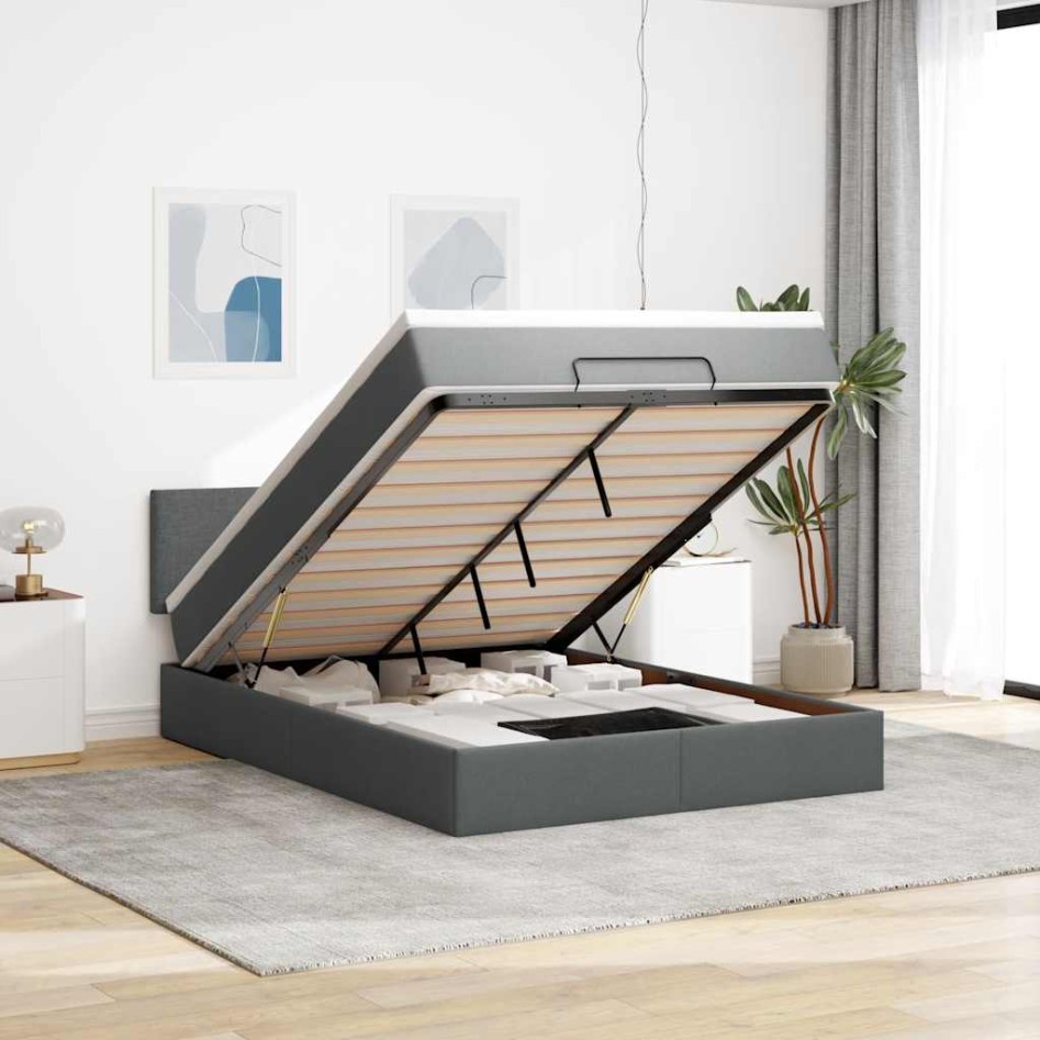 Cama otomana con colchón LED gris oscuro 140x190 cm