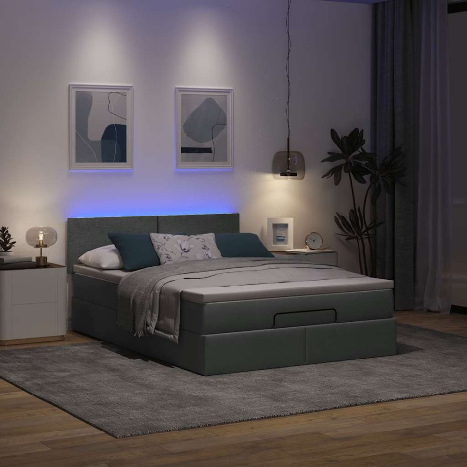 Cama otomana con colchón LED gris oscuro 140x190 cm