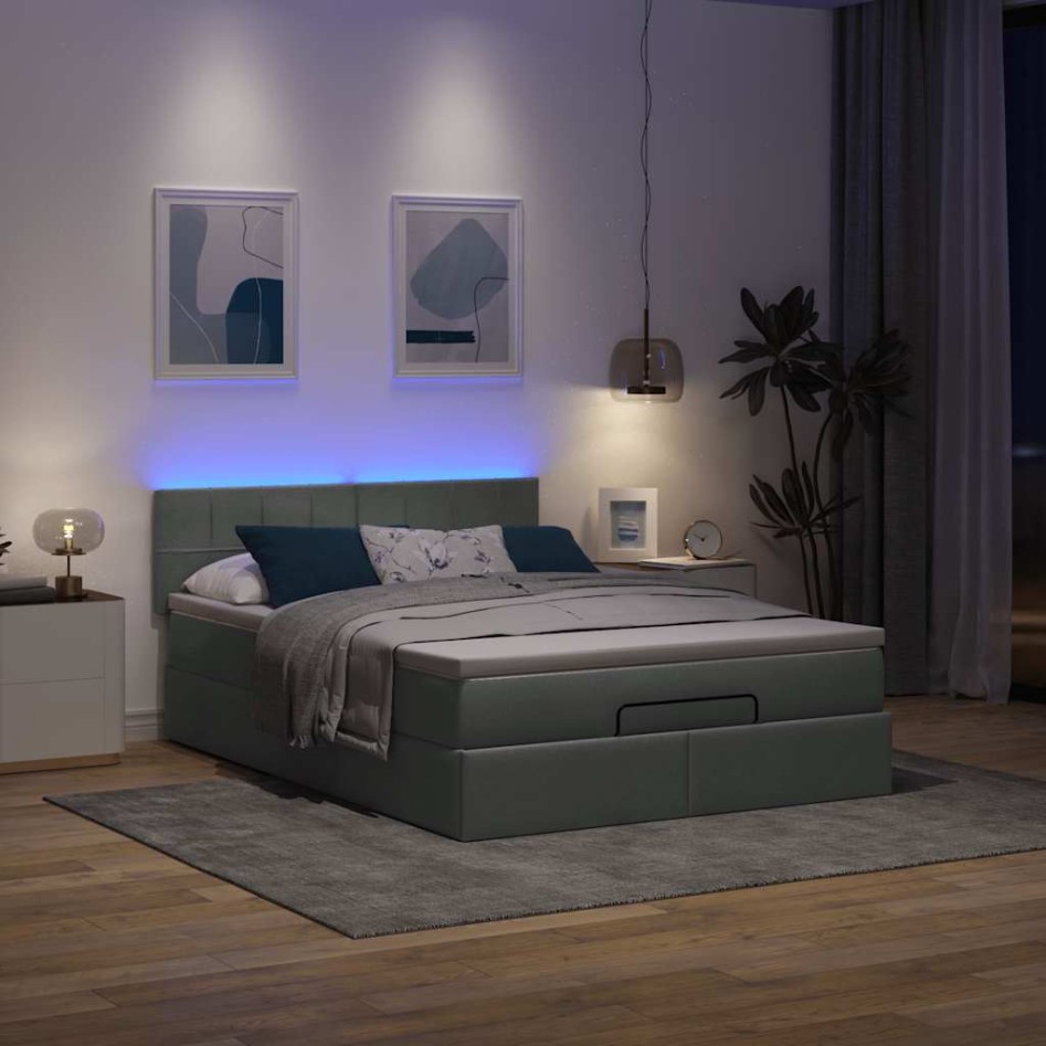 Cama otomana con colchón LED gris oscuro 140x200 cm