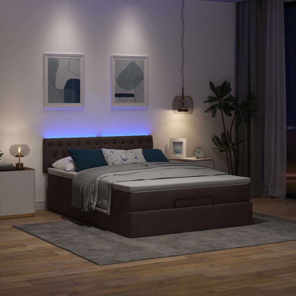 Cama otomana con colchón LED marrón oscuro 140x190 cm