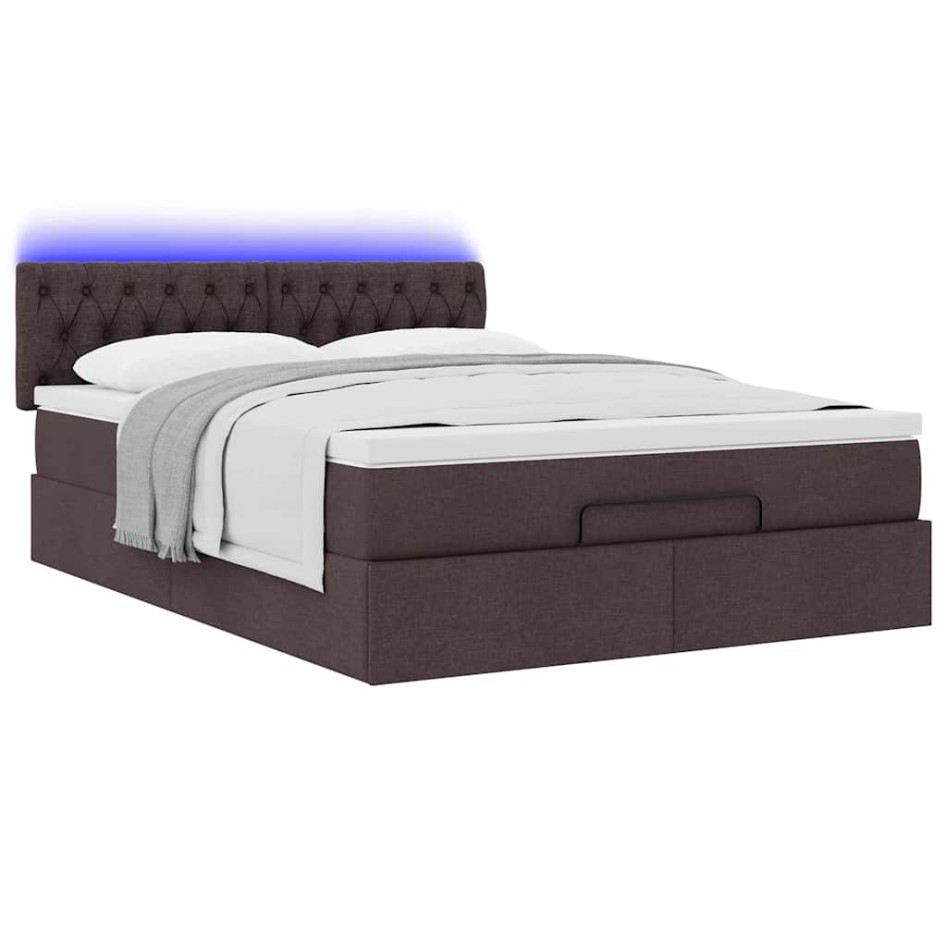 Cama otomana con colchón LED marrón oscuro 140x190 cm