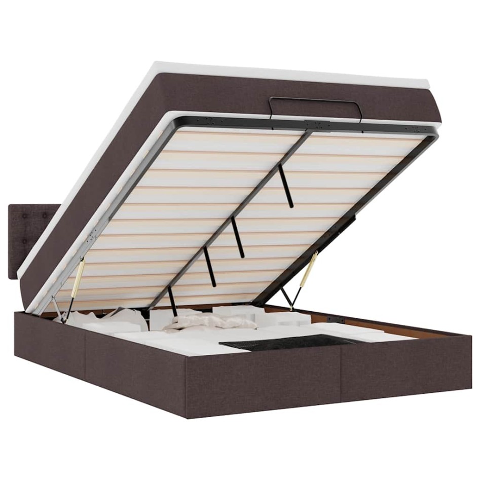 Cama otomana con colchón LED marrón oscuro 140x190 cm