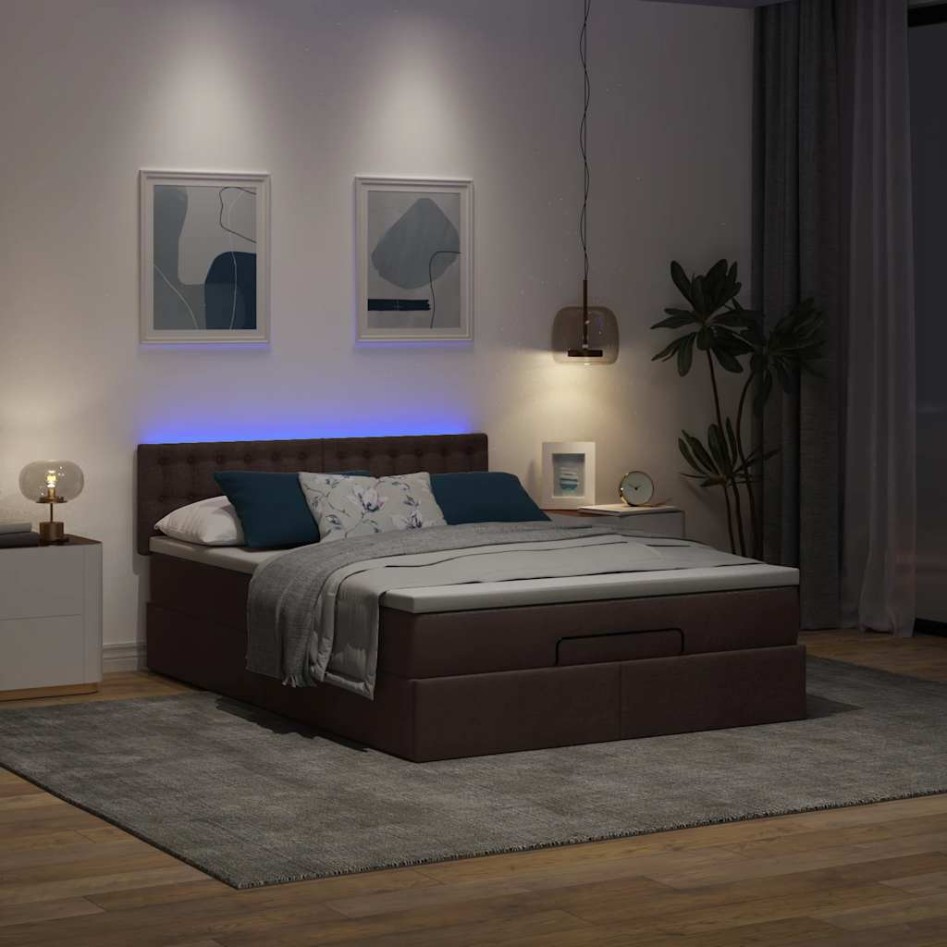 Cama otomana con colchón LED marrón oscuro 140x190 cm