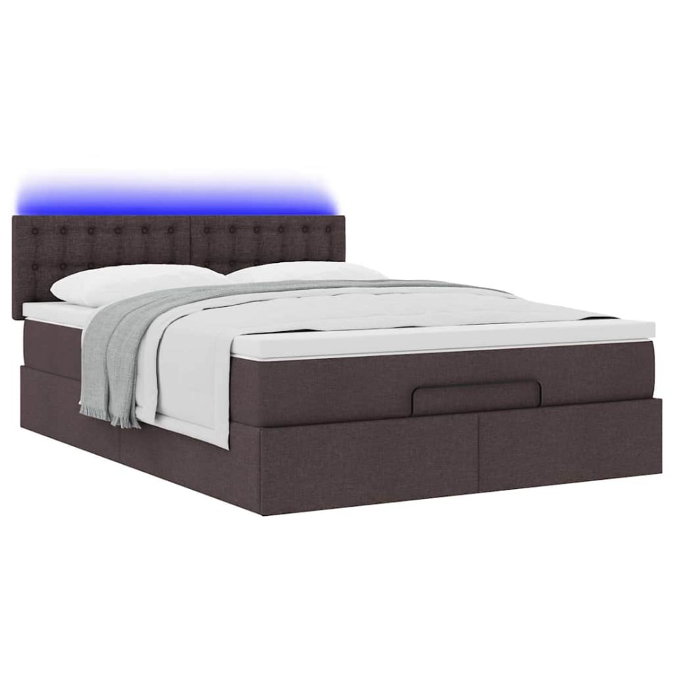 Cama otomana con colchón LED marrón oscuro 140x190 cm