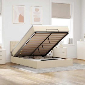 Cama otomana con colchón LED crema 140x190 cm