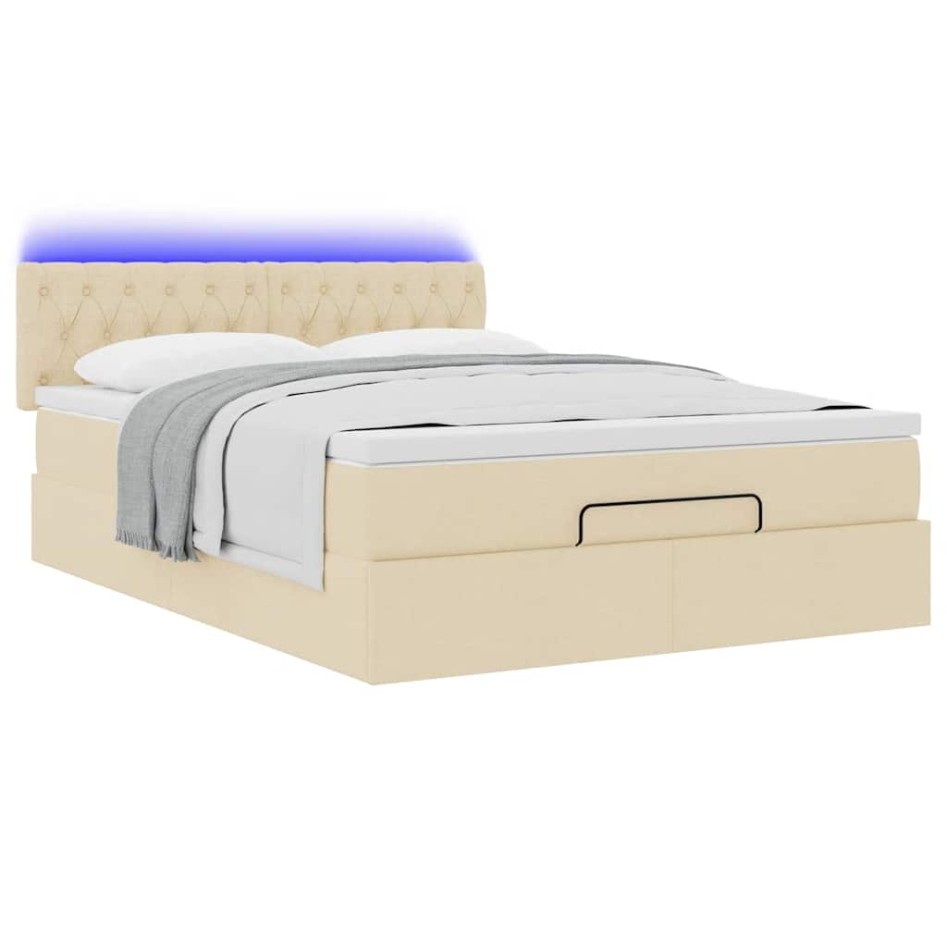 Cama otomana con colchón LED crema 140x190 cm