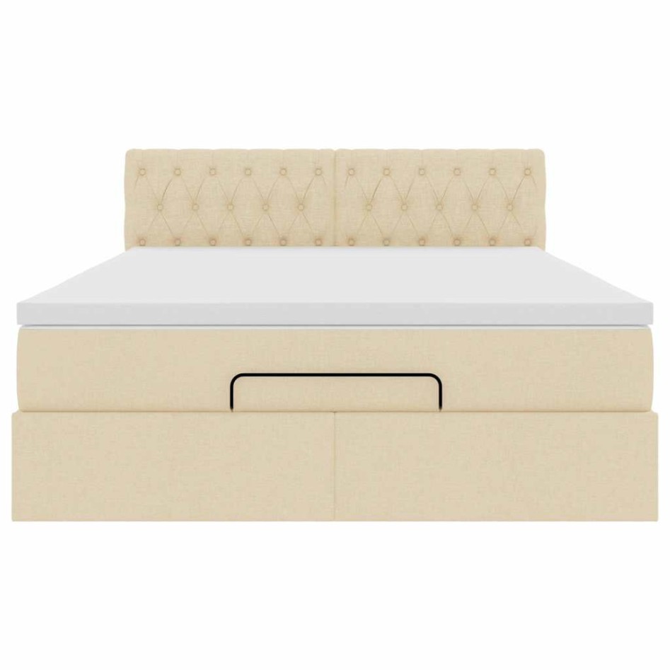 Cama otomana con colchón LED crema 140x190 cm