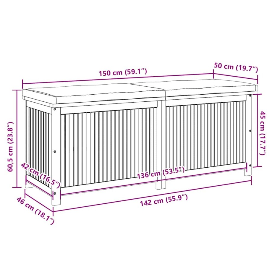 Cojines para exterior 150x50x60,5 cm madera maciza