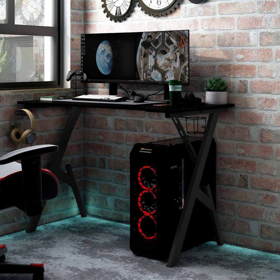 Escritorio gaming con patas en forma de Y negro 90x60x75