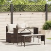 Set comedor de jardín 3 piezas y cojines ratán sintético marrón