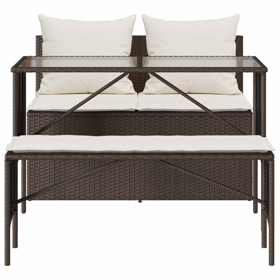 Set comedor de jardín 3 piezas y cojines ratán sintético