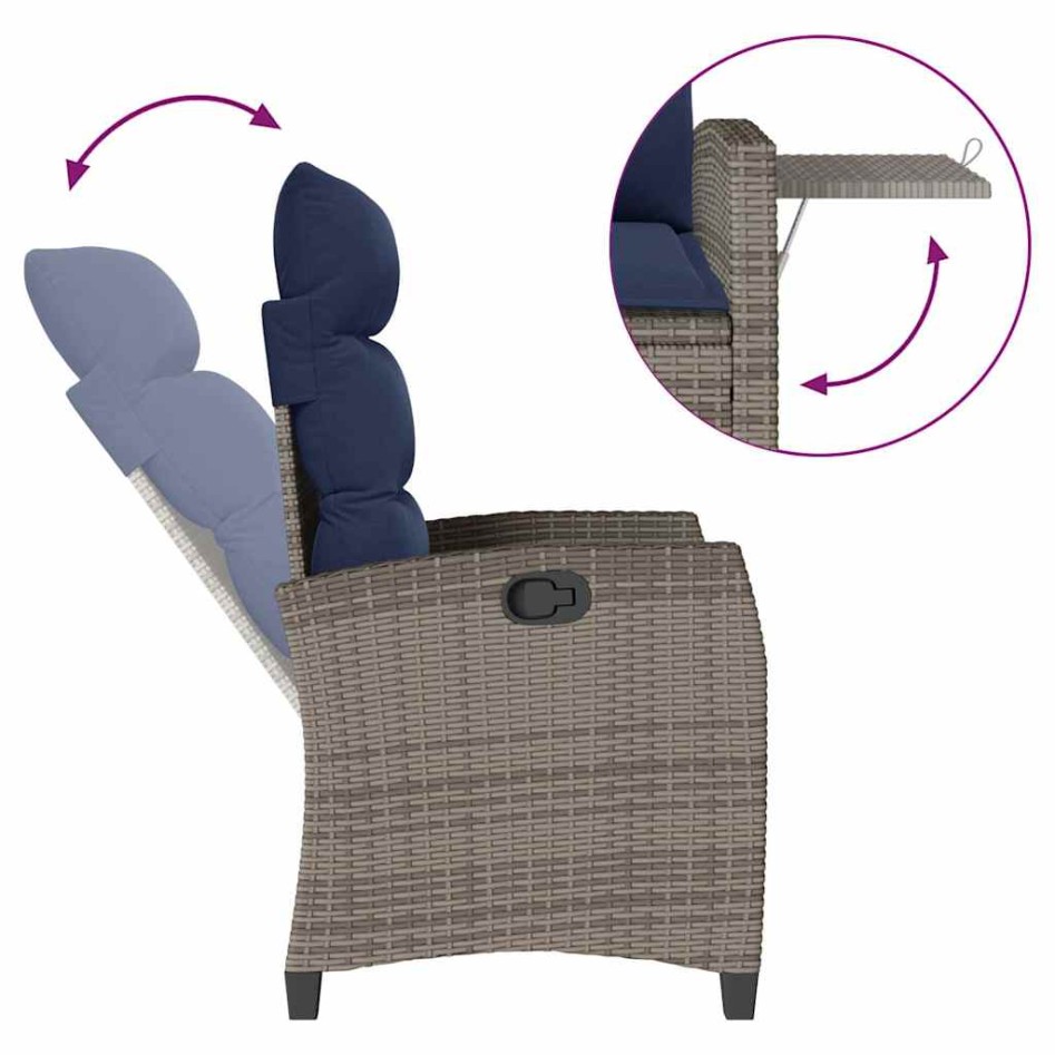 Silla de jardín reclinable con mesa auxiliar ratán