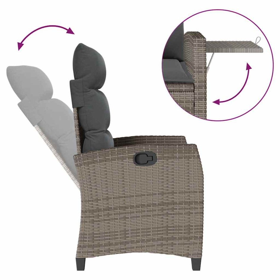 Silla de jardín reclinable con mesa auxiliar ratán