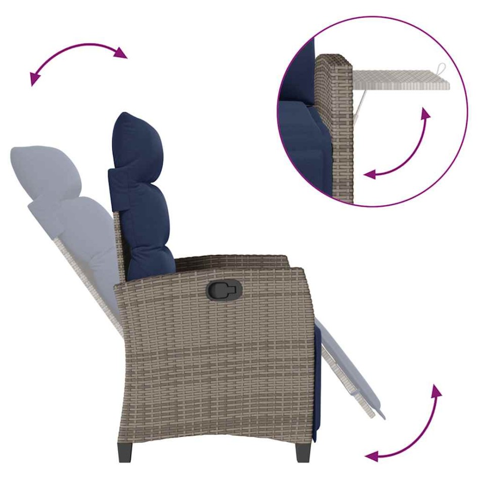 Silla de jardín reclinable con mesa auxiliar ratán