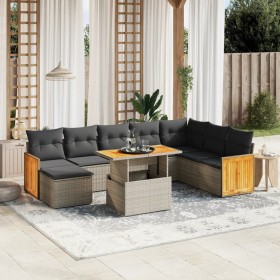 Set de muebles de jardín 9 pzas y cojines ratán sintético
