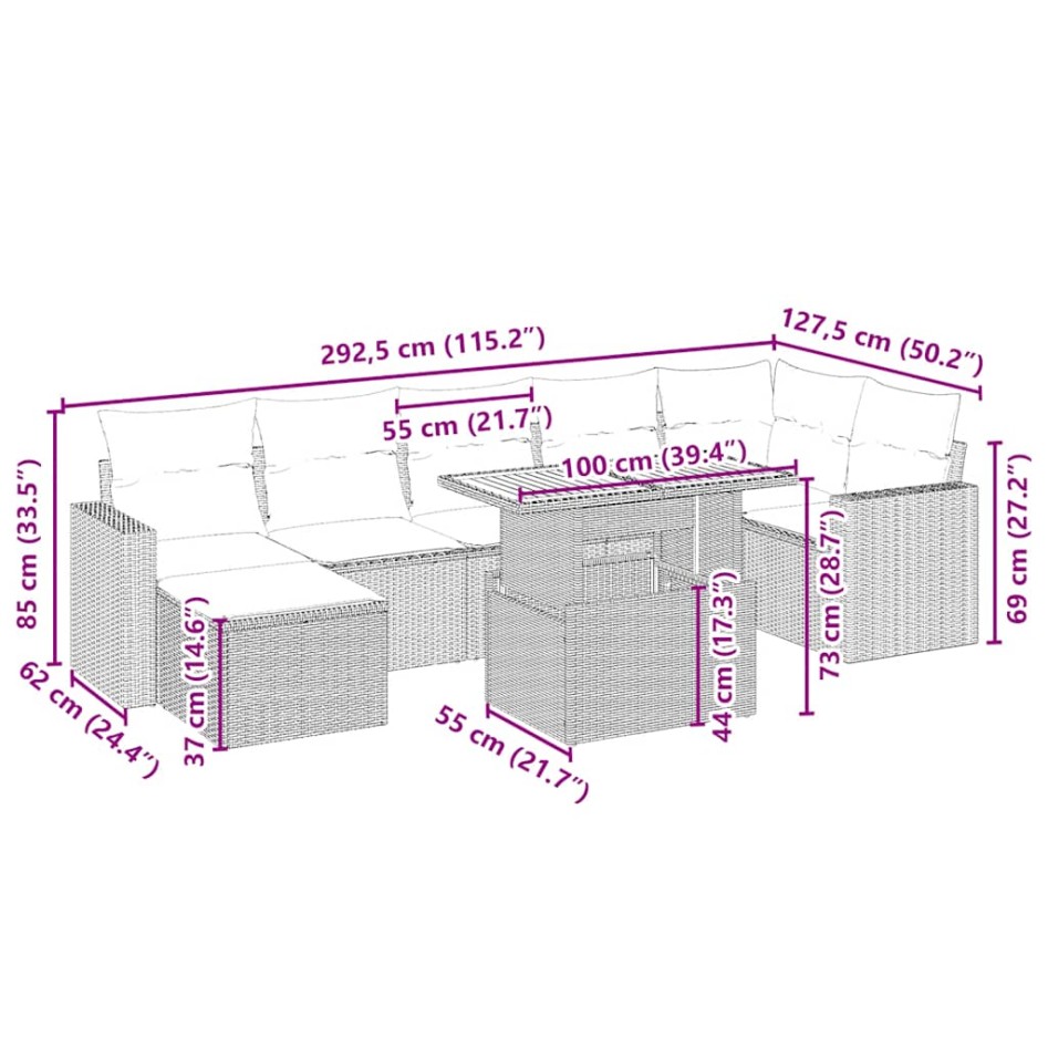 Juego de sofás de jardín con cojines beige 8 pzas ratán