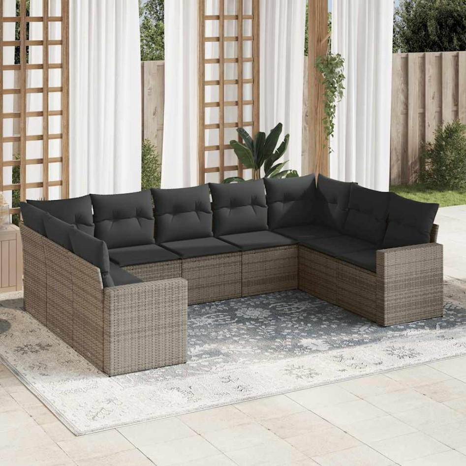 Set de muebles de jardín 9 pzas y cojines ratán sintético