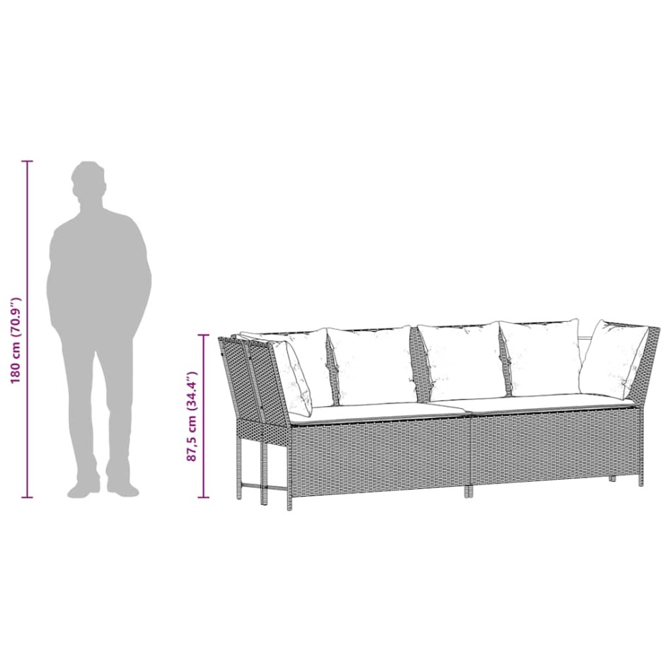 Sofás de jardín 3 piezas y cojines ratán sintético
