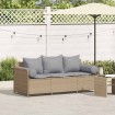 Sofá de jardín de 3 plazas con cojines ratán sintético beige