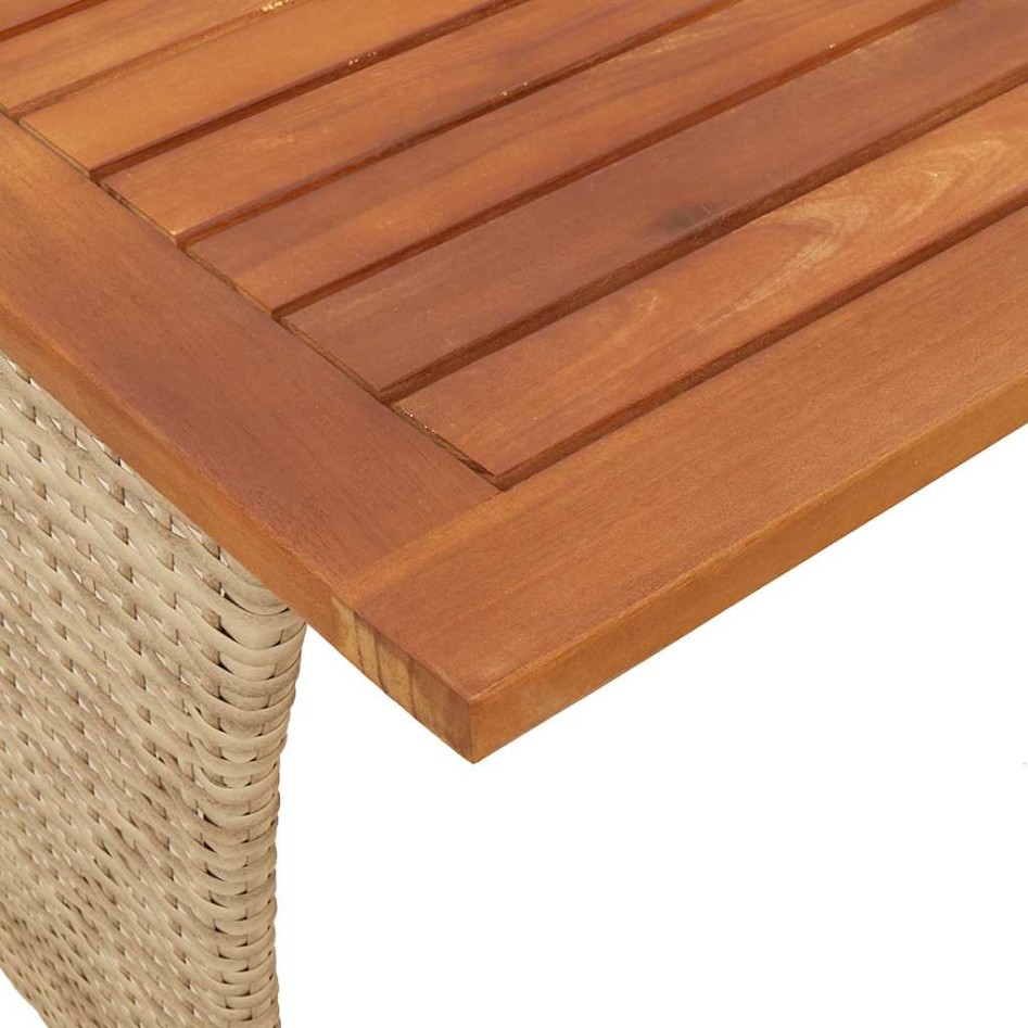 Mesa de jardín superficie de madera ratán PE negro 105x75x72