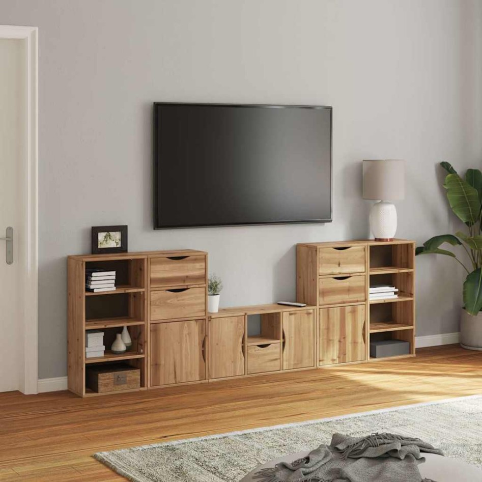 Muebles de TV 5 uds. con almacenaje ODDA madera maciza