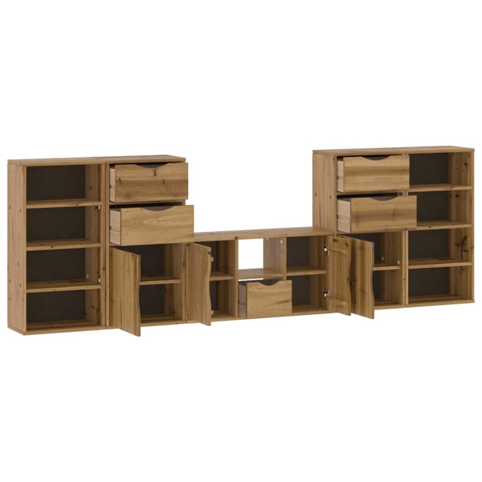 Muebles de TV 5 uds. con almacenaje ODDA madera maciza