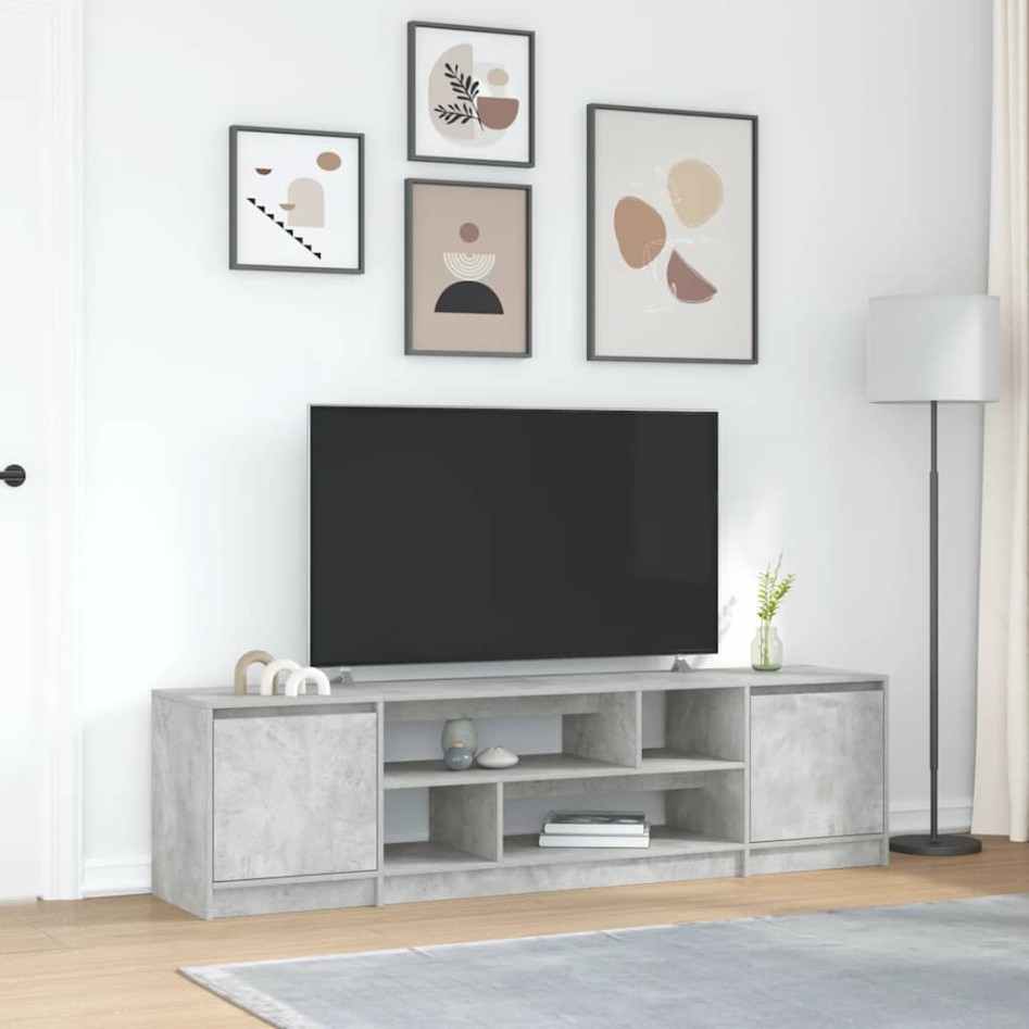 Mueble de TV gris hormigón 188,5x41x50 cm madera de