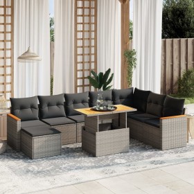 Set de muebles de jardín 9 pzas y cojines ratán sintético