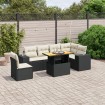 Set de comedor de jardín 7 pzas y cojines ratán sintético negro