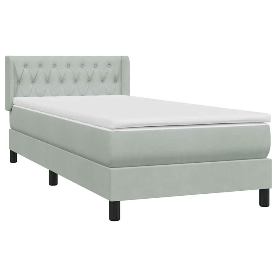 Cama box spring con colchón terciopelo gris claro 90x210