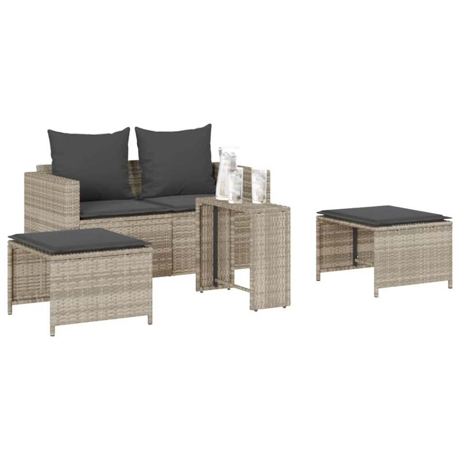 Set de muebles de jardín 5 pzas y cojines apilables gris