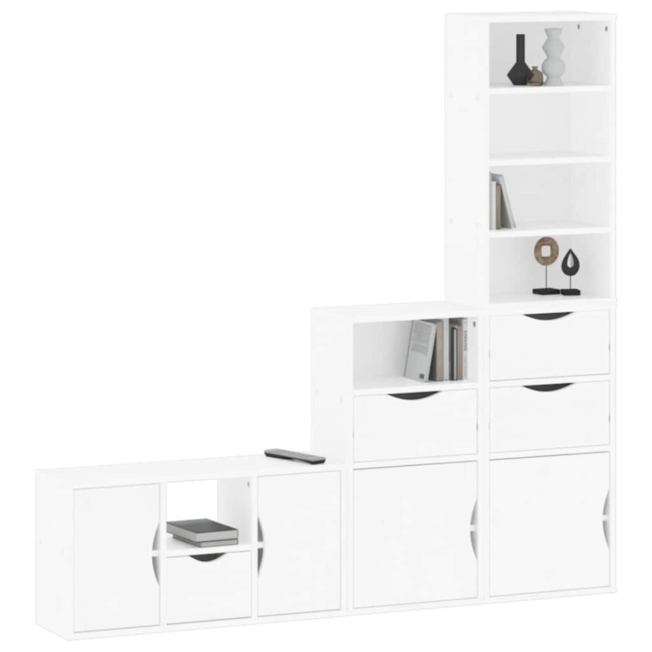Muebles de TV 4 uds. con almacenaje ODDA blanco madera