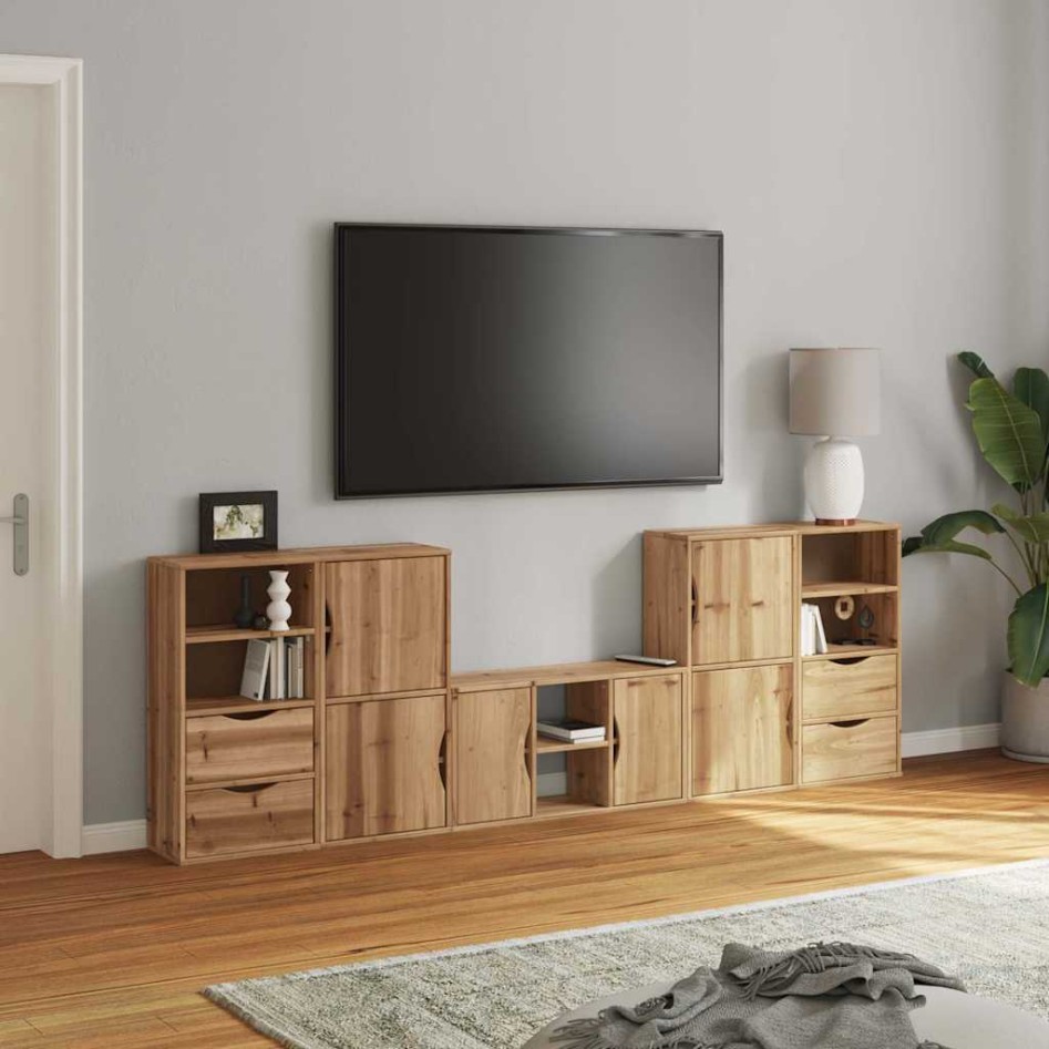 Muebles de TV 5 uds. con almacenaje ODDA madera maciza