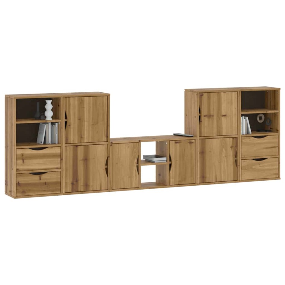 Muebles de TV 5 uds. con almacenaje ODDA madera maciza