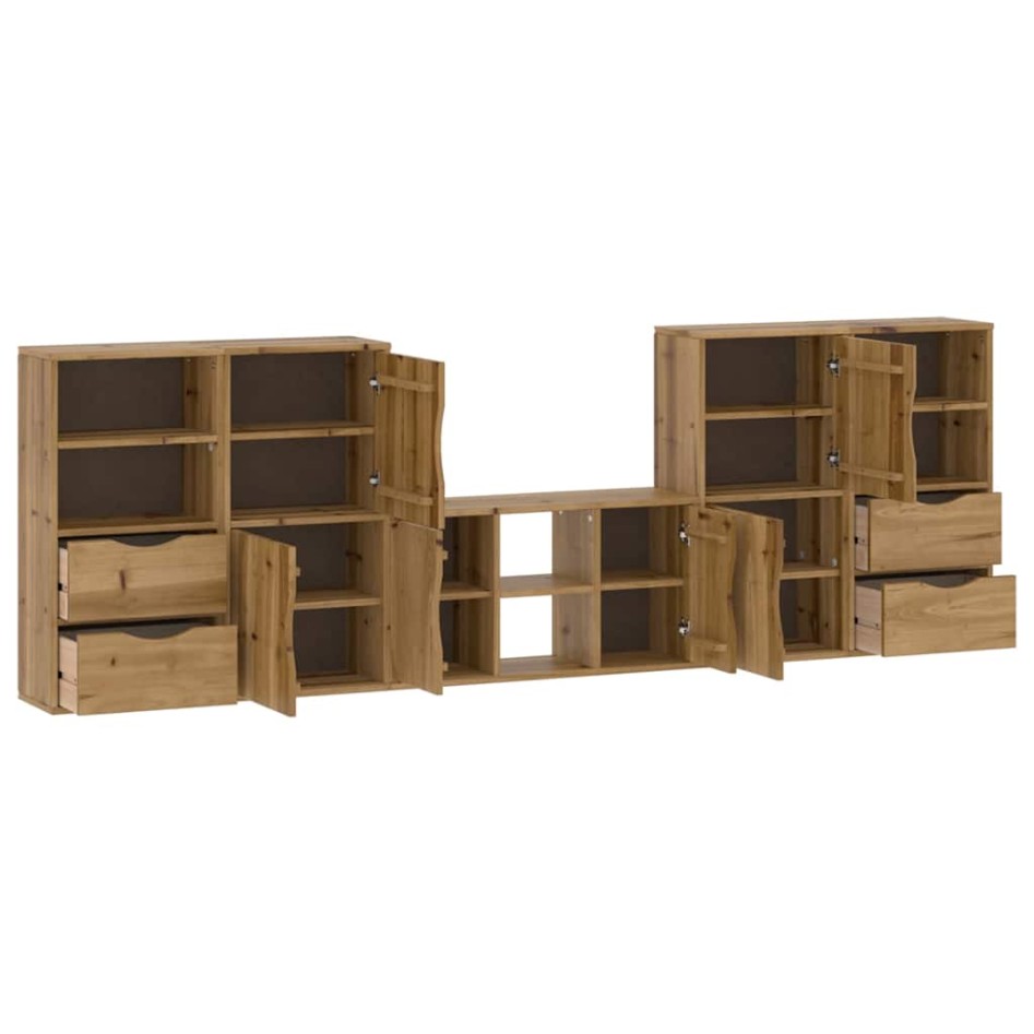 Muebles de TV 5 uds. con almacenaje ODDA madera maciza