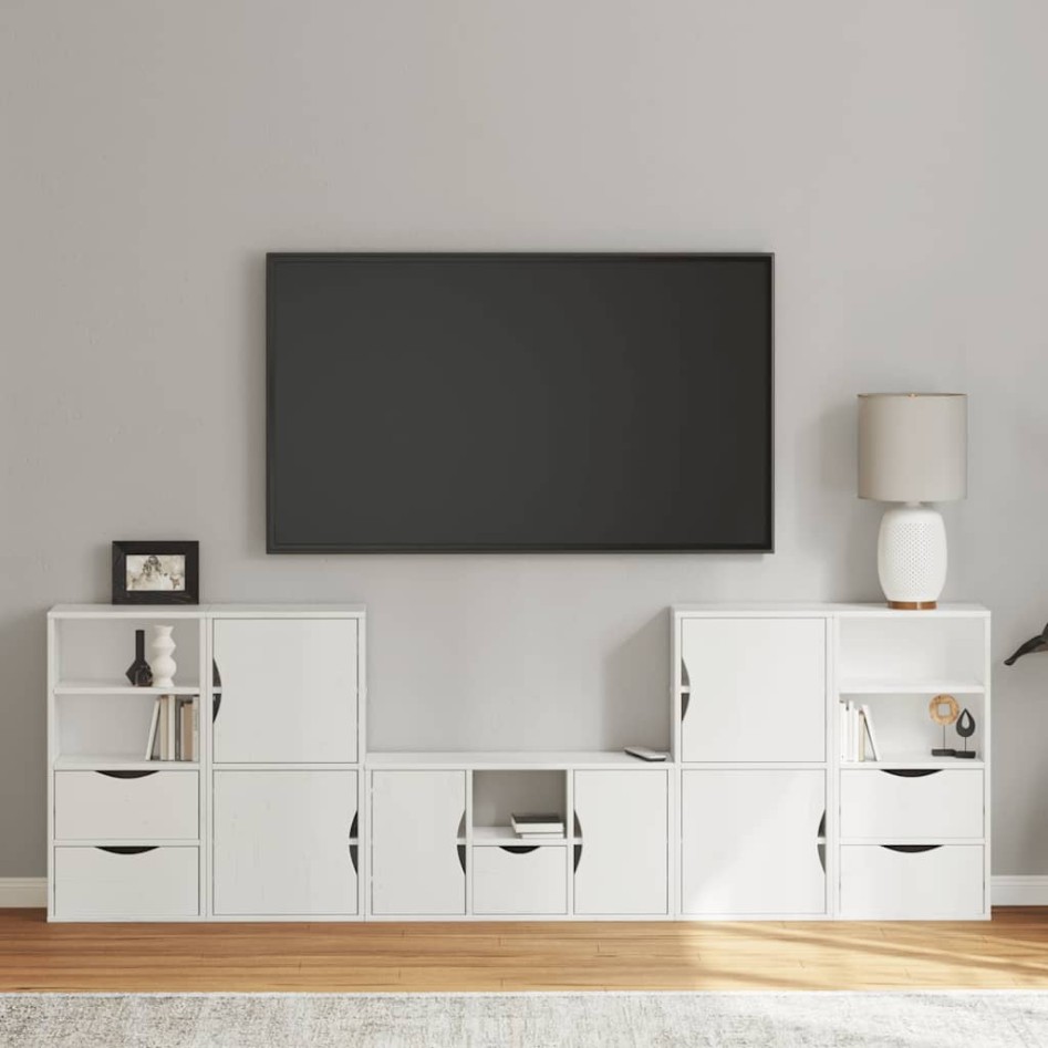 Muebles de TV 5 uds. con almacenaje ODDA blanco madera