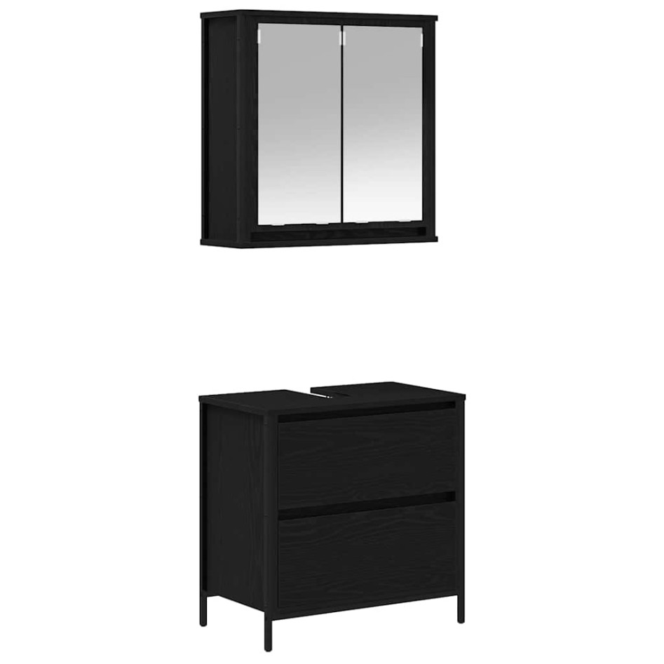 Juego de muebles de baño 2 pzas roble negro Madera